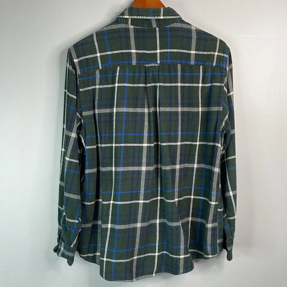 CHAPS Mens Plaid Flannel Button Down Shirt Green Navy Long Sleeve Pocket Logo L - Picture 9 of 14